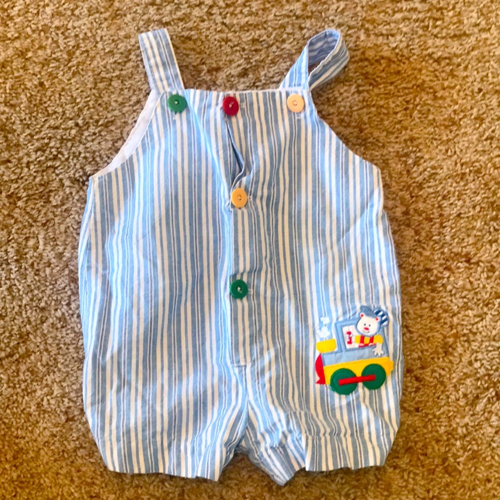 Vintage Color Kids Bear and Train Baby Romper